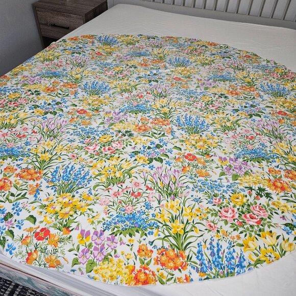 Flower Floral Round Tablecloth 70" Cotton Spring Summer Garden Linen Cover Cloth - Picture 3 of 7